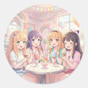 Persoonlijk Anime Meisjes Ijs Verjaardagsfeest Ronde Sticker