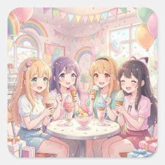 Persoonlijk Anime Meisjes Ijs Verjaardagsfeest Vierkante Sticker
