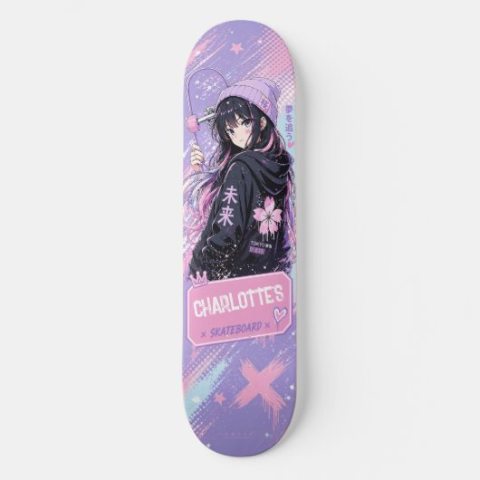 Persoonlijk Anime Pastel en Roze Skateboard (Voorkant)
