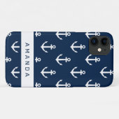 Persoonlijk ankerpatroon in marineblauw Case-Mate iPhone case (Achterkant (horizontaal))