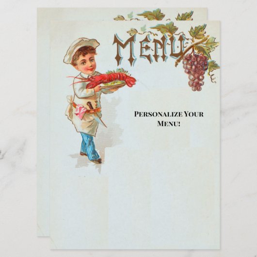 Persoonlijk antiek dinerplatvis menu (Voorkant / Achterkant)