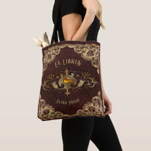 Persoonlijk antiek ex libris boekplaat polyester tote bag