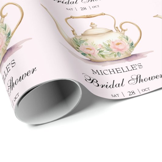 Persoonlijk Aquarel Thee Feest Bruidsuitnodiging Cadeaupapier (Rol Hoek)