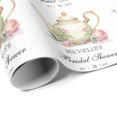 Persoonlijk Aquarel Theepartij Bruidsfeest Cadeaupapier (Rol Hoek)