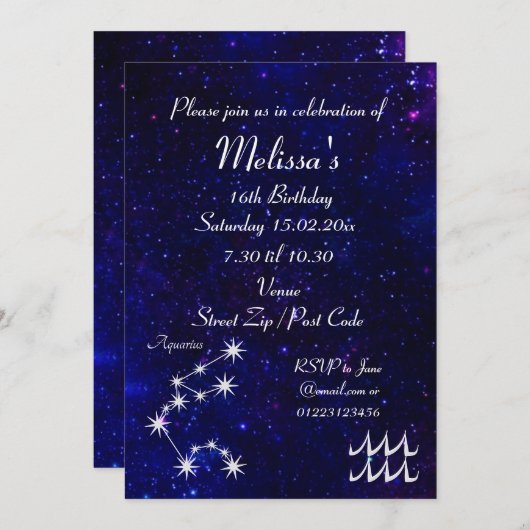 Persoonlijk Aquarius Sterrenbeeld Galaxy Feest Kaart (Voorkant / Achterkant)