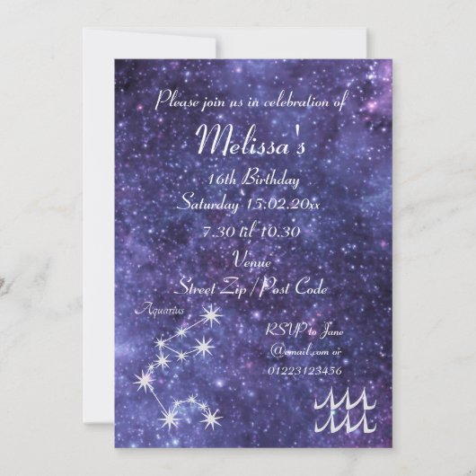 Persoonlijk Aquarius Zodiac Galaxy Feest Kaart (Voorkant)
