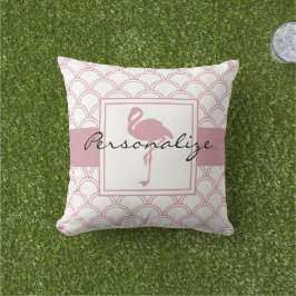 Persoonlijk Art Deco Golfpatroon Roze Flamingo Buitenkussen