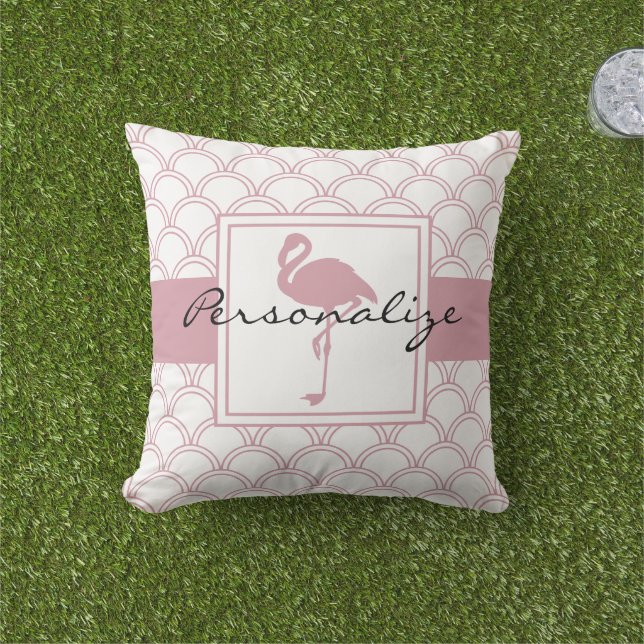 Persoonlijk Art Deco Golfpatroon Roze Flamingo Buitenkussen (Gras)