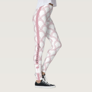 Persoonlijk Art Deco Golfpatroon Roze Flamingo Leggings