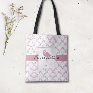 Persoonlijk Art Deco Golfpatroon Roze Flamingo Tote Bag