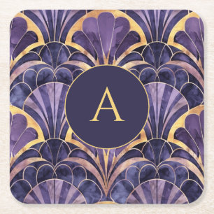 Persoonlijk Art Deco-monogram Elegant Paars Goud Kartonnen Onderzetters