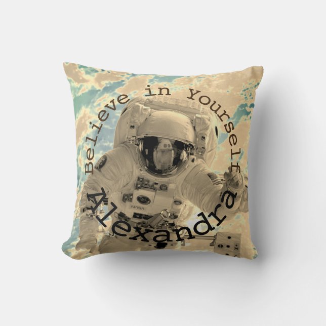 Persoonlijk astronautraket motivatiekussen kussen (Voorkant)