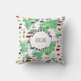 Persoonlijk avontuur wacht op Wereldkaart Voertuig Kussen