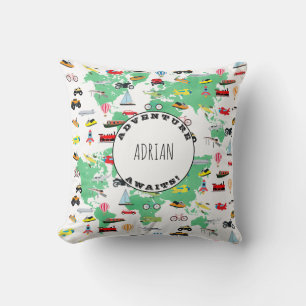 Persoonlijk avontuur wacht op Wereldkaart Voertuig Kussen