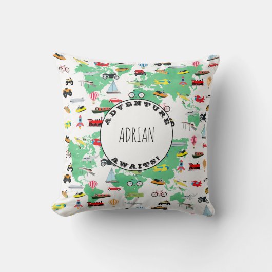 Persoonlijk avontuur wacht op Wereldkaart Voertuig Kussen (Voorkant)