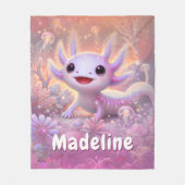 Persoonlijk Axolotl Geschenk Aangepaste Naam Roze Fleece Deken (Voorkant)
