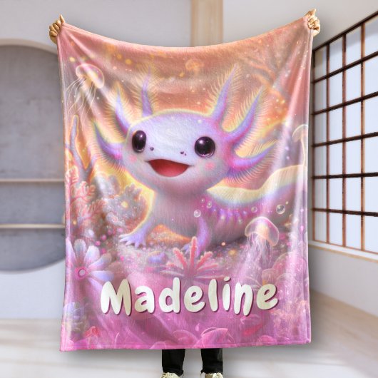 Persoonlijk Axolotl Geschenk Aangepaste Naam Roze Fleece Deken
