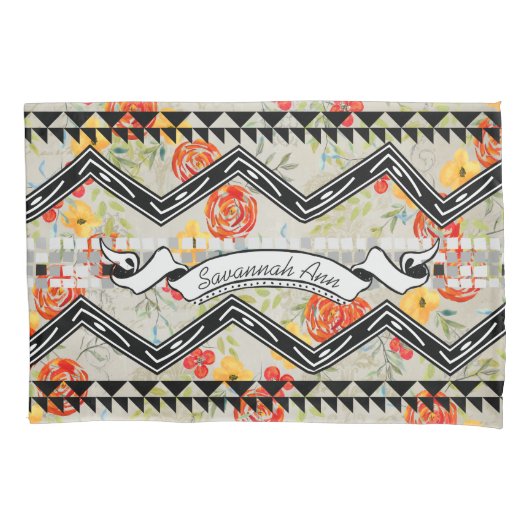 Persoonlijk Aztec Floral Red en Oranje Patroon Kussensloop (Voorkant)