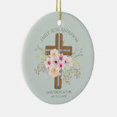 Persoonlijk BABY-dopeinding Kruis met Bloemen Keramisch Ornament (Rechts)