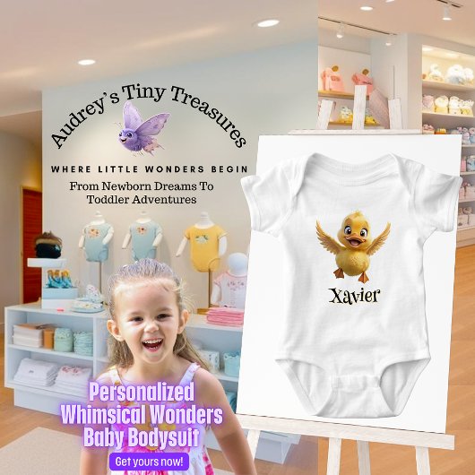 Persoonlijk baby-eendje onesie met speelse wondere romper