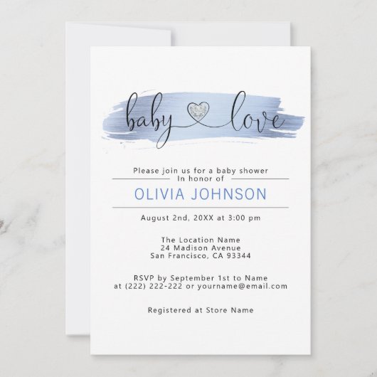 Persoonlijk Baby Love Blue White BOY Baby shower Kaart (Voorkant)