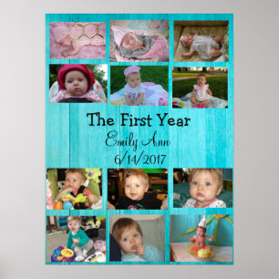 Persoonlijk Baby-Poster voor eerste jaar collage Poster