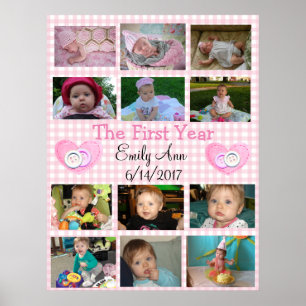 Persoonlijk Baby-Poster voor eerste jaar collage Poster