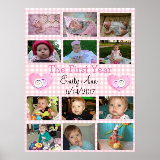 Persoonlijk Baby-Poster voor eerste jaar collage Poster (Voorkant)