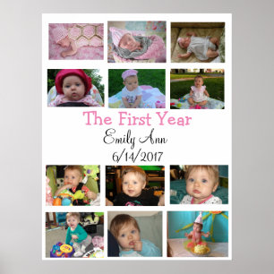 Persoonlijk Baby-Poster voor eerste jaar collage Poster