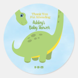 Persoonlijk Baby shower Dino Bedankt Ronde Sticker