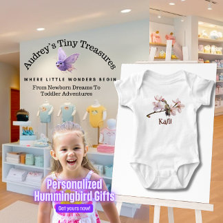 Persoonlijk baby T-shirt met kolibrie