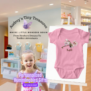 Persoonlijk baby T-shirt met kolibrie