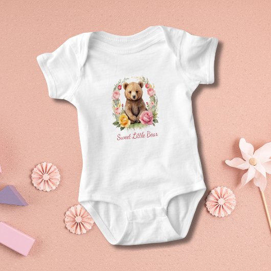 Persoonlijk babybeertje roze gele bloemen cadeau romper