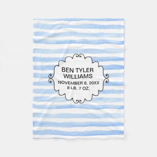 Persoonlijk babyblauw en wit gestreept fleece deken (Voorkant)