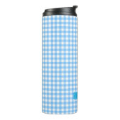 Persoonlijk babyblauw Gingham Monogram Thermosbeker (Gedraaid links)