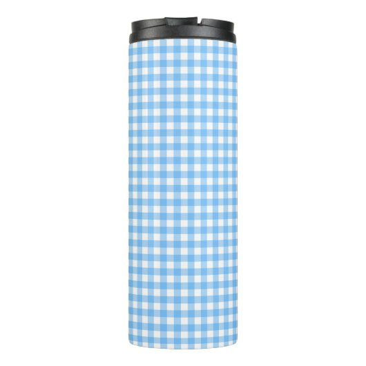 Persoonlijk babyblauw Gingham Monogram Thermosbeker (Achterkant)