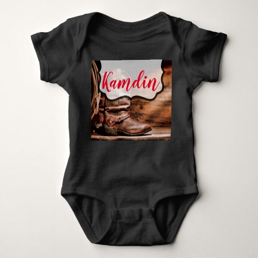 Persoonlijk babybody's met cowboylaarzen en schuur romper (Voorkant)