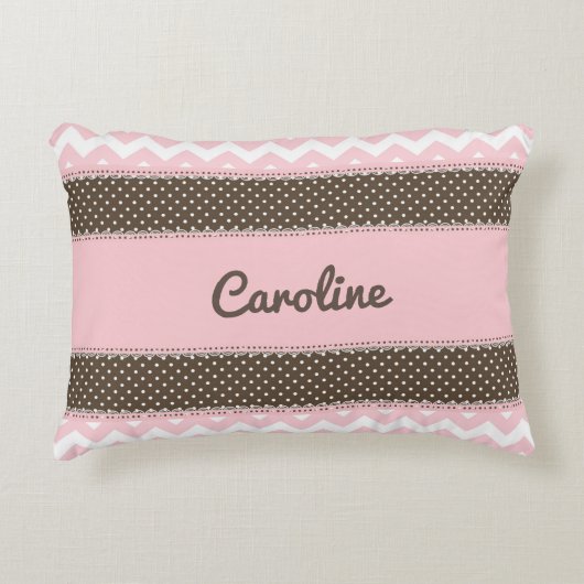 Persoonlijk babykussen - Roze en bruin Accent Kussen (Voorkant)