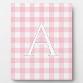Persoonlijk babyroze geruit monogram fotoplaat