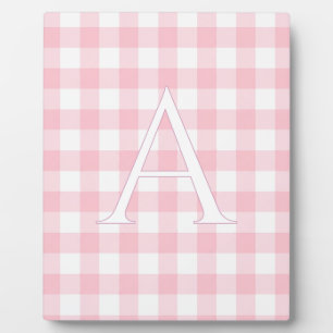 Persoonlijk babyroze geruit monogram fotoplaat