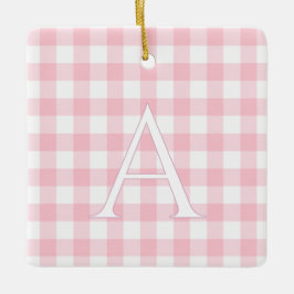 Persoonlijk babyroze geruit monogram keramisch ornament