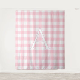 Persoonlijk babyroze geruit monogram wandkleed