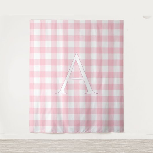 Persoonlijk babyroze geruit monogram wandkleed (Voorkant)