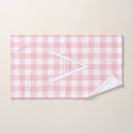 Persoonlijk babyroze geruite monogram kinderkamer bad handdoek
