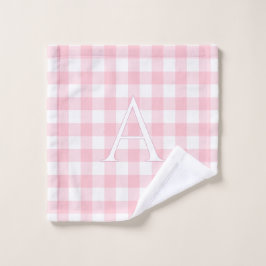 Persoonlijk babyroze geruite monogram kinderkamer washandje