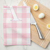 Persoonlijk babyroze Gingham-monogram Theedoek (Quarter Fold)