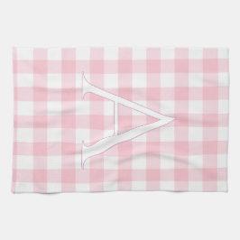 Persoonlijk babyroze Gingham-monogram Theedoek