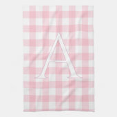 Persoonlijk babyroze Gingham-monogram Theedoek (Verticaal)