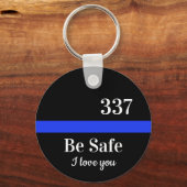 Persoonlijk badge-nummer in de blauwe lijn politie sleutelhanger (Voorkant)