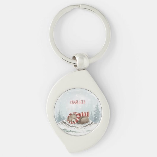persoonlijk badge slapende beer winter dier cus sleutelhanger (Voorkant)